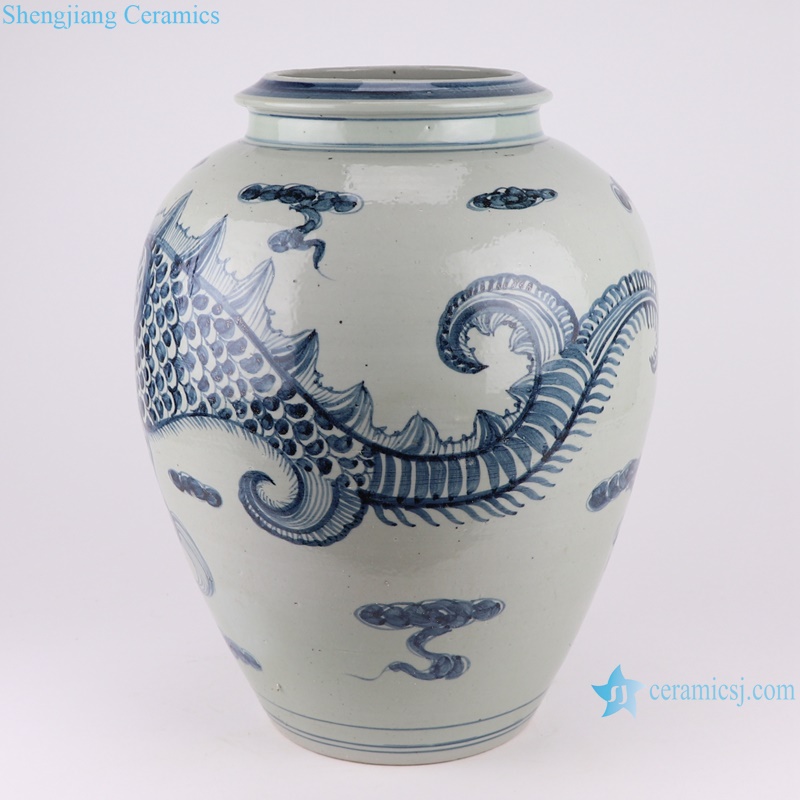 RZSX69 Jingdezhen Blue and White Porcelain Chinese Dragon Patterns Ceramic Flower Tabletop Vase