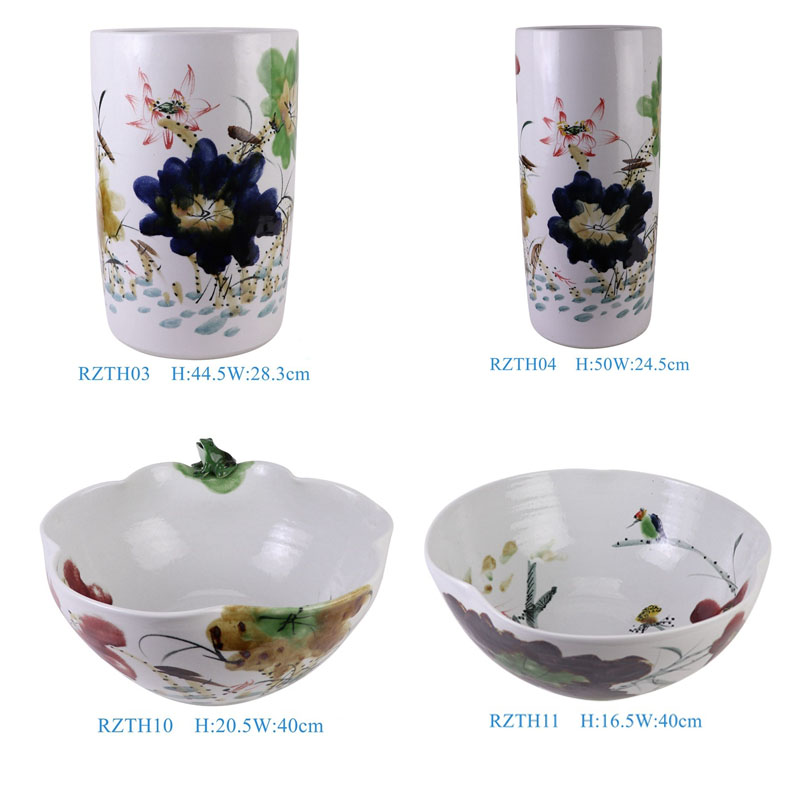 RZTH10 flower shape lotus pattern ceramic bowl porcelain planter
