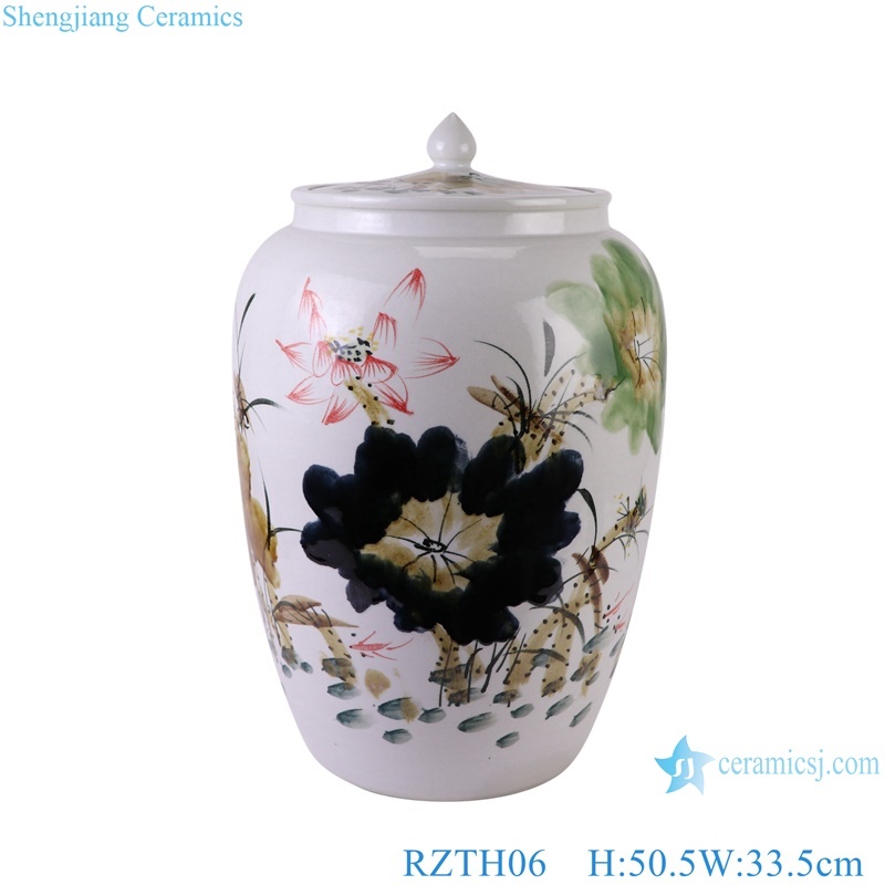 RZTH06 Jingdezhen beautiful hand painted lotus pattern ceramic rice urn