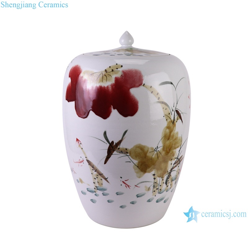 RZTH09 Jingdezhen beautiful hand painted lotus pattern ceramic rice urn