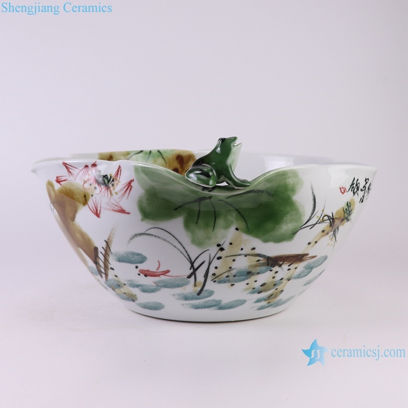 RZTH10 Kiln change color painting carved frog shaped lotus pattern ceramic bowl