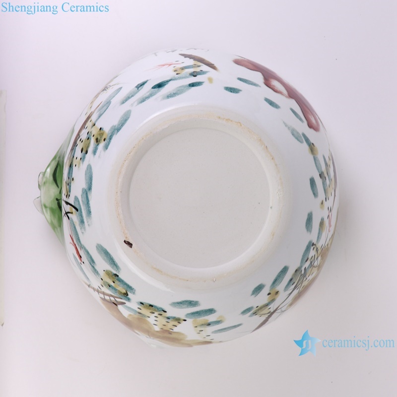 RZTH10 Kiln change color painting carved frog shaped lotus pattern ceramic bowl