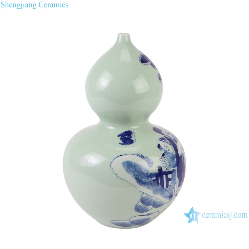 RXBB01-C-S Blue and White Porcelain Cyan Color Character Design Gourd shape Tabletop Ceramic Flower Vase