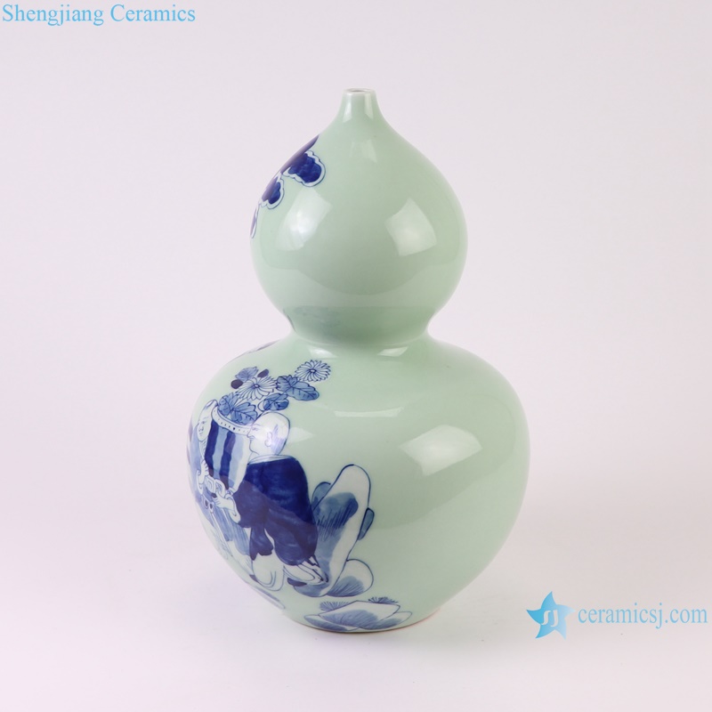 RXBB01-C-S Blue and White Porcelain Cyan Color Character Design Gourd shape Tabletop Ceramic Flower Vase