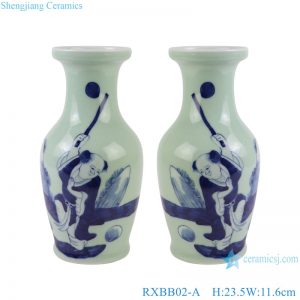 RXBB02-A Blue and White Porcelain Cyan Color Glazed Baby Playing Ceramic Decorative Fishtail bottle Tabletop Vase