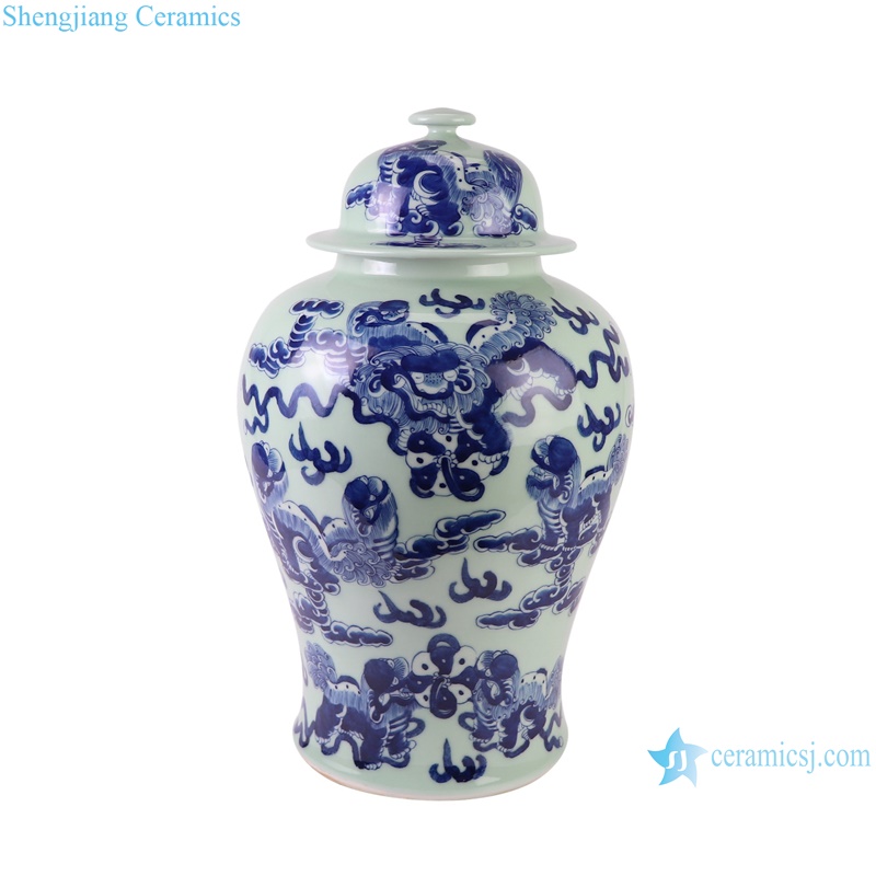 Blue and White Animal Lion Pattern Cloud Porcelain Lidded Ginger Jars Ceramic storage Pot