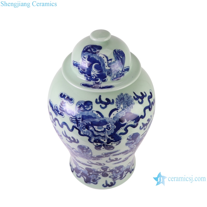 RXBB06-A Blue and White Animal Lion Pattern Cloud Porcelain Lidded Ginger Jars Ceramic storage Pot