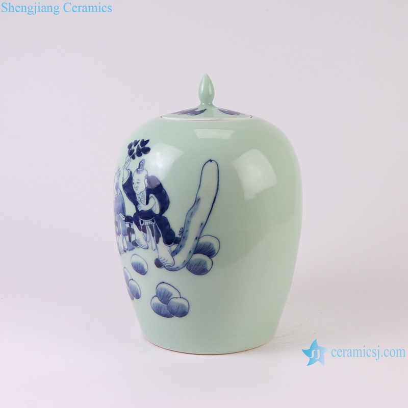 RXBB07-A Blue and White Porcelain Baby Playing Character Pattern Wax Gourd Ceramic Storage pot Lidded Jars