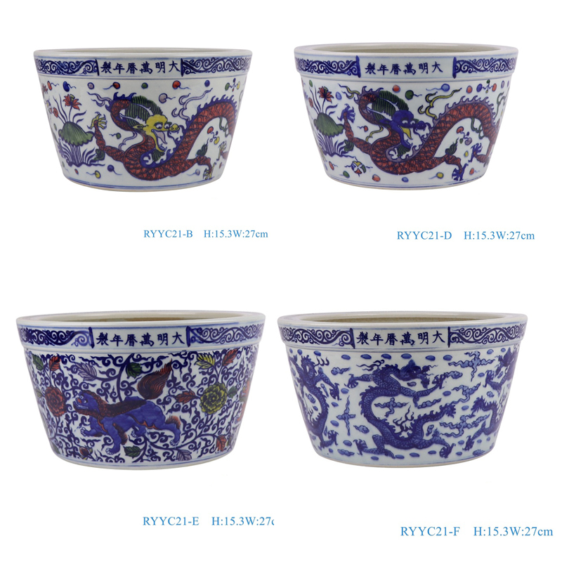 RYYC21-A-B-C-D-E-F Contending colors Jingdezhen Porcelain Blue and White Dragon, Lion Ceramic Incense burner Pen Holder Flower pot