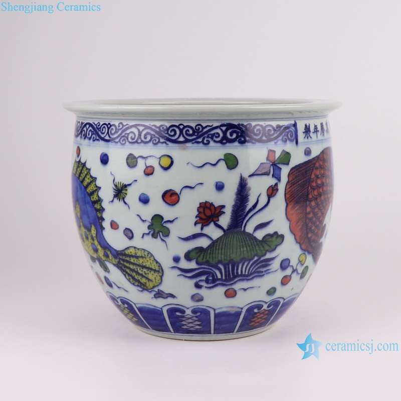 RYYC22-A-B-C Contending Colors Blue and White Fish Lines and patterns Dragon Design Ceramic Flower Pot