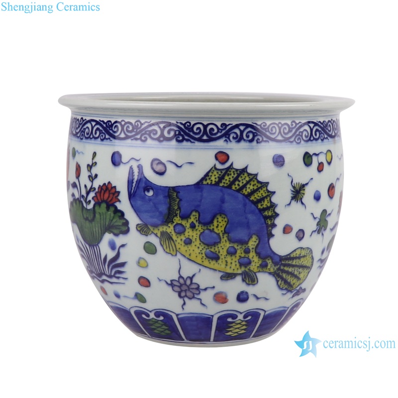RYYC22-A-B-C Contending Colors Blue and White Fish Lines and patterns Dragon Design Ceramic Flower Pot