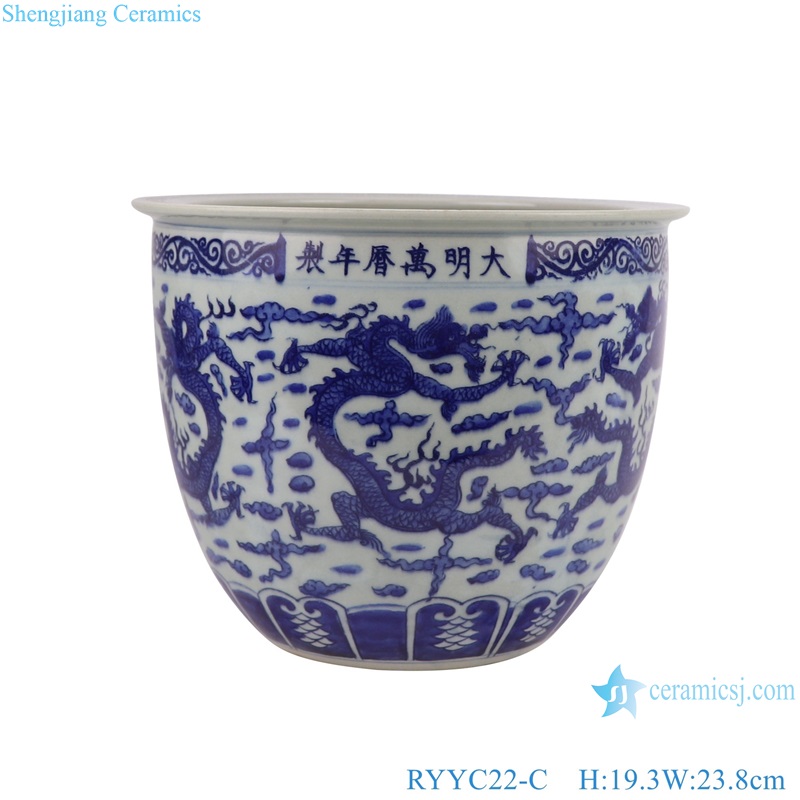 Contending Colors Blue and White Fish Lines and patterns Dragon Design Ceramic Flower Pot