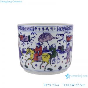 RYYC23-A Contending colors Blue and White Ancestor Design Ceramic Pen Holder Flower Pot