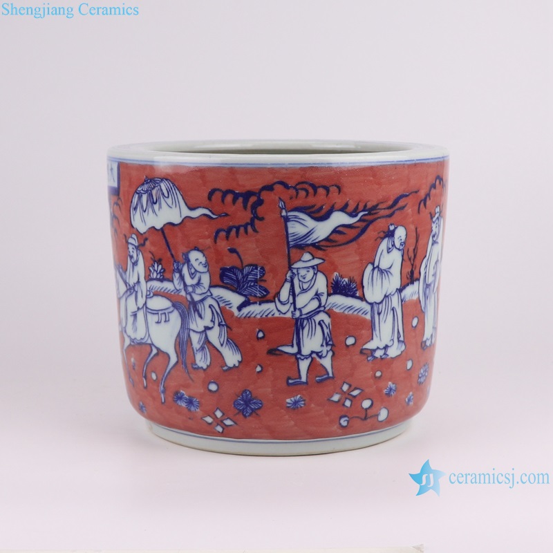 RYYC23-B Red Color Glazed Characters Pattern Ceramic Pen Holder Incense burner Porcelain Flower vase