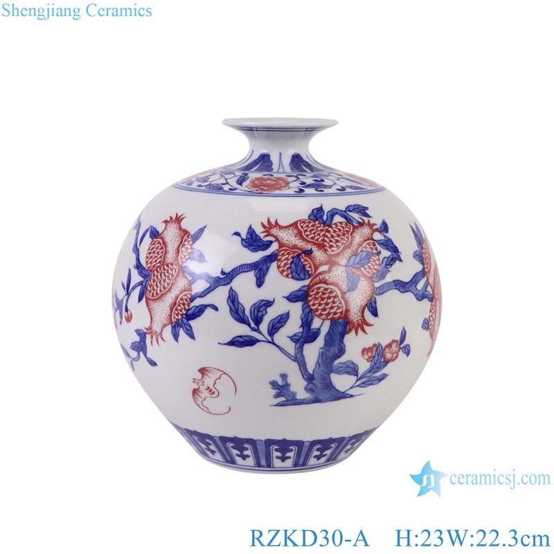 Under glazed Red Blue and White Porcelain Pomegranate Pattern Shape Ceramic Flower Vase