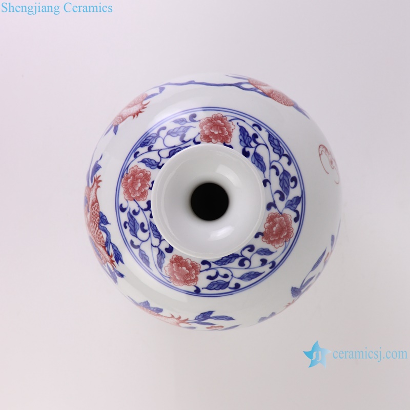 RZKD30-A Under glazed Red Blue and White Porcelain Pomegranate Pattern Shape Ceramic Flower Vase