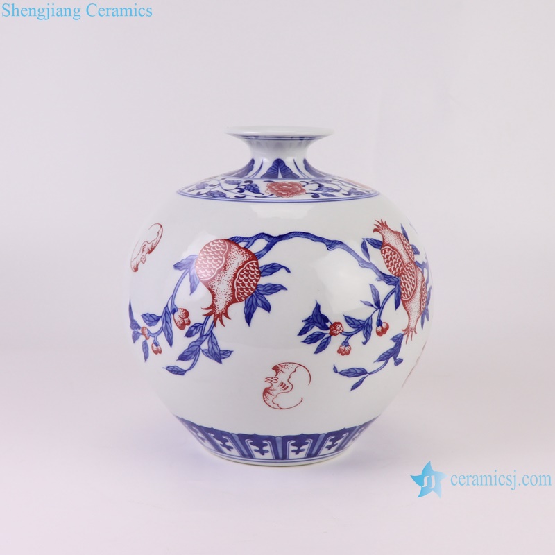 RZKD30-A Under glazed Red Blue and White Porcelain Pomegranate Pattern Shape Ceramic Flower Vase