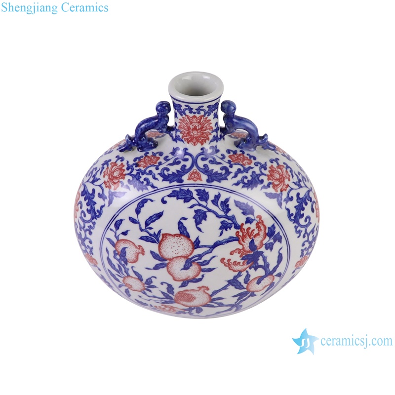 RZKD31-A Under glazed Red Porcelain Moon holding bottle Ceramic Flower Vase Pomegranate Pattern