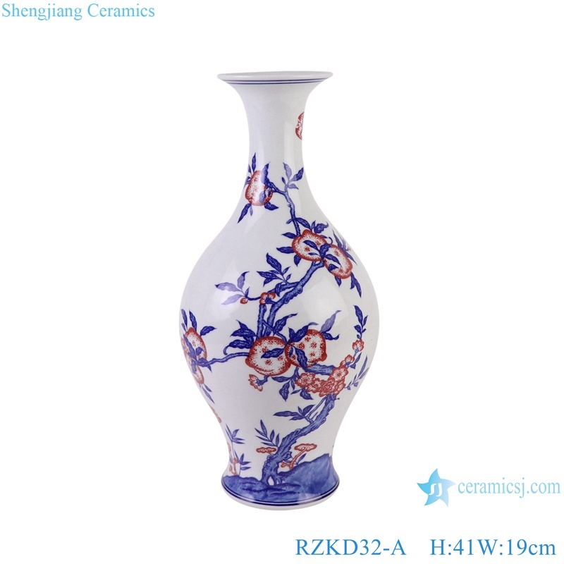Under glazed Red Olive bottle Pomegranate Pattern Ceramic Flower Vase