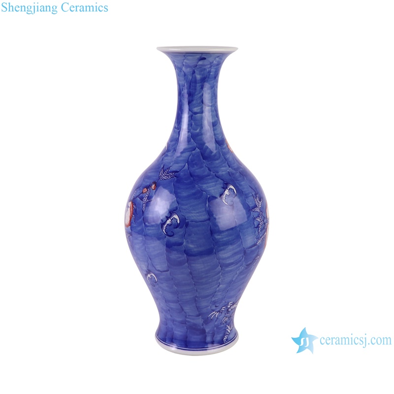 RZKD32-A-B Under glazed Red Olive bottle Pomegranate Pattern Ceramic Flower Vase