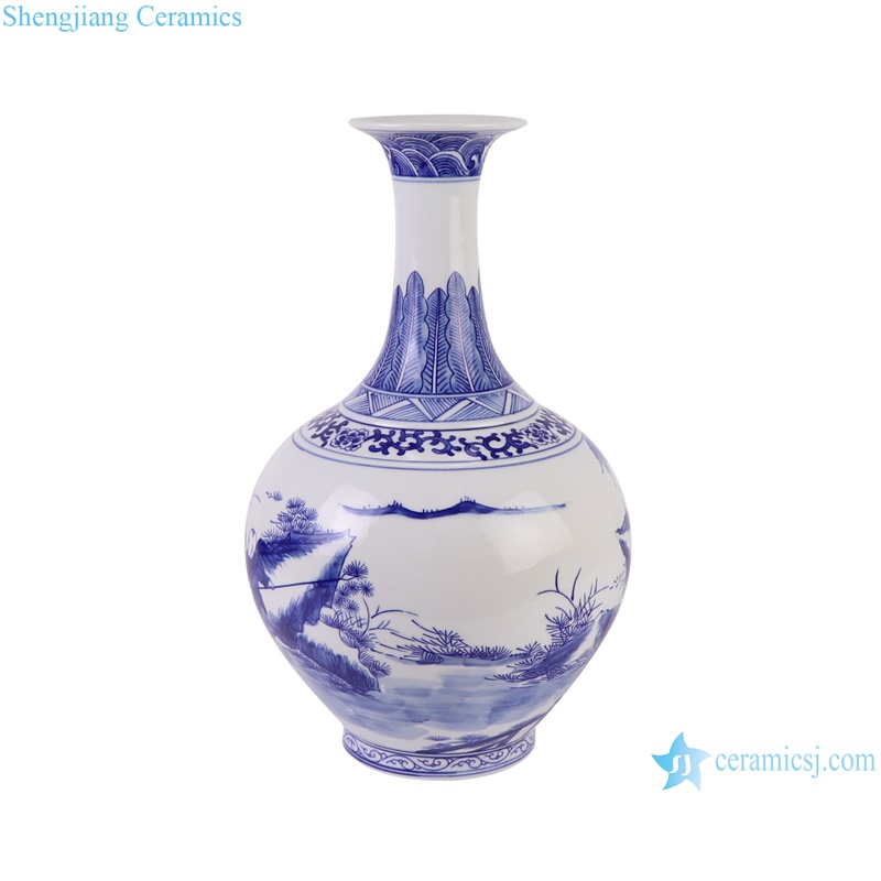 RZKD34-A Blue and White Porcelain Baby Playing Landscape Pattern Tabletop Ceramic Flower Vase