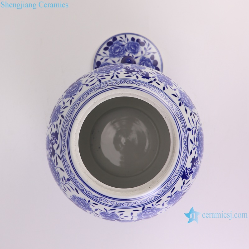 RZKD35-A Blue and White Peony Flower Pattern Watermelon shape Ceramic Pot Lidded Jars