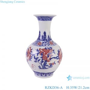RZKD36-A Blue and White Underglazed red Porcelain Pomegranate Pattern Decorative Ceramic Flower Vase
