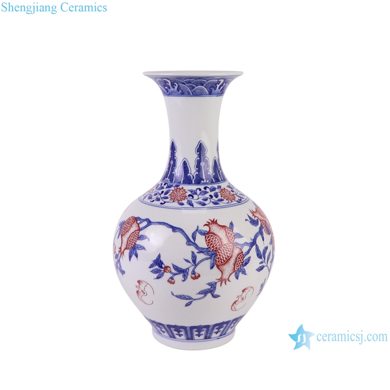 RZKD36-A Blue and White Underglazed red Porcelain Pomegranate Pattern Decorative Ceramic Flower Vase