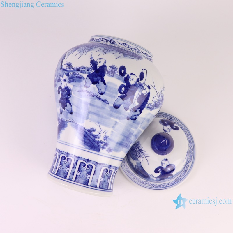 RZKD37-A Jingdezhen Porcelain Kids playing Ceramic Lidded Ginger Jars Storage Pot