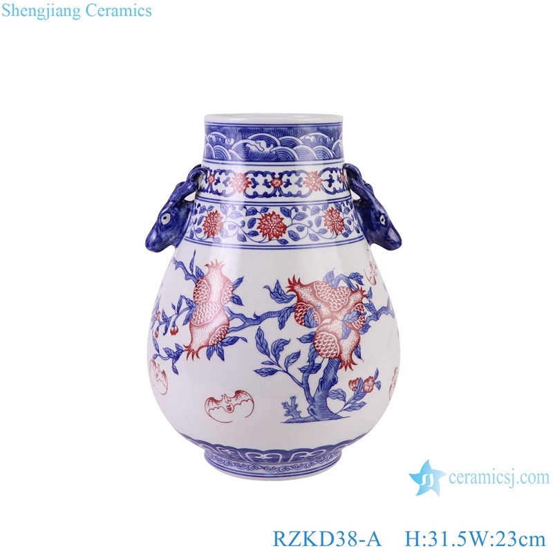 Jingdezhen Porcelain Under glazed Red Pomegranate Pattern bucket Shape Ceramic Flower Vase