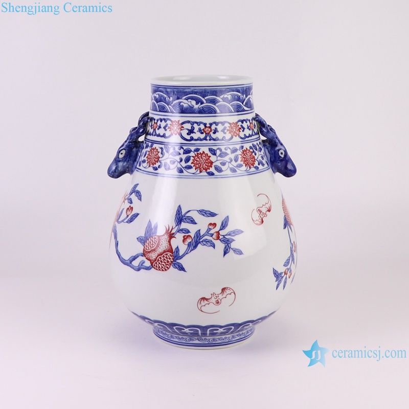 RZKD38-A Jingdezhen Porcelain Under glazed Red Pomegranate Pattern bucket Shape Ceramic Flower Vase