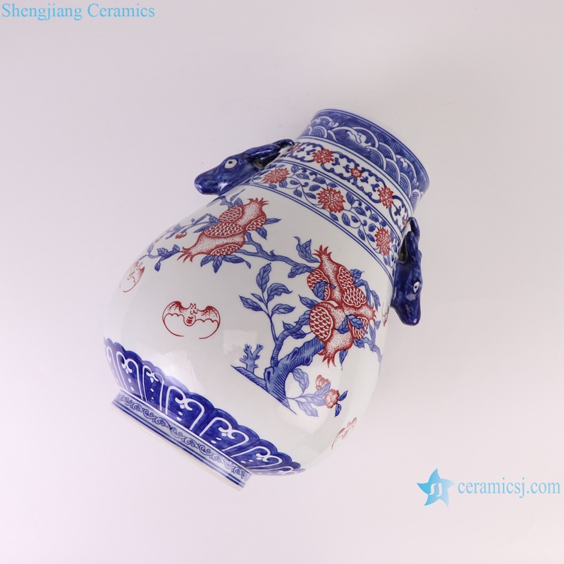 RZKD38-A Jingdezhen Porcelain Under glazed Red Pomegranate Pattern bucket Shape Ceramic Flower Vase