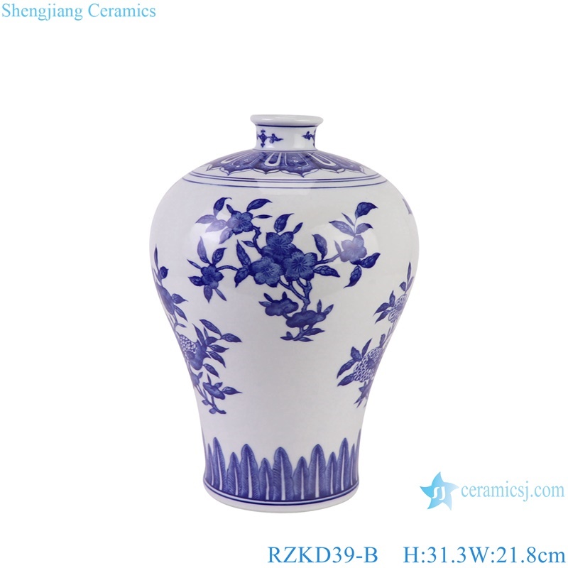 Blue and White Porcelain Under glazed Red Pomegranate Pattern Ceramic Decorative Plum Vase