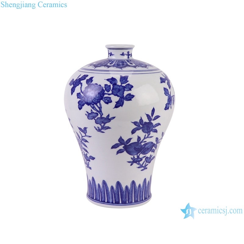 RZKD39-A-B Blue and White Porcelain Under glazed Red Pomegranate Pattern Ceramic Decorative Plum Vase