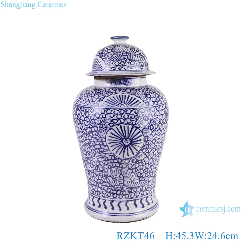RZKT46 hand painted blue and white sunflower pattern ceramic temple jar