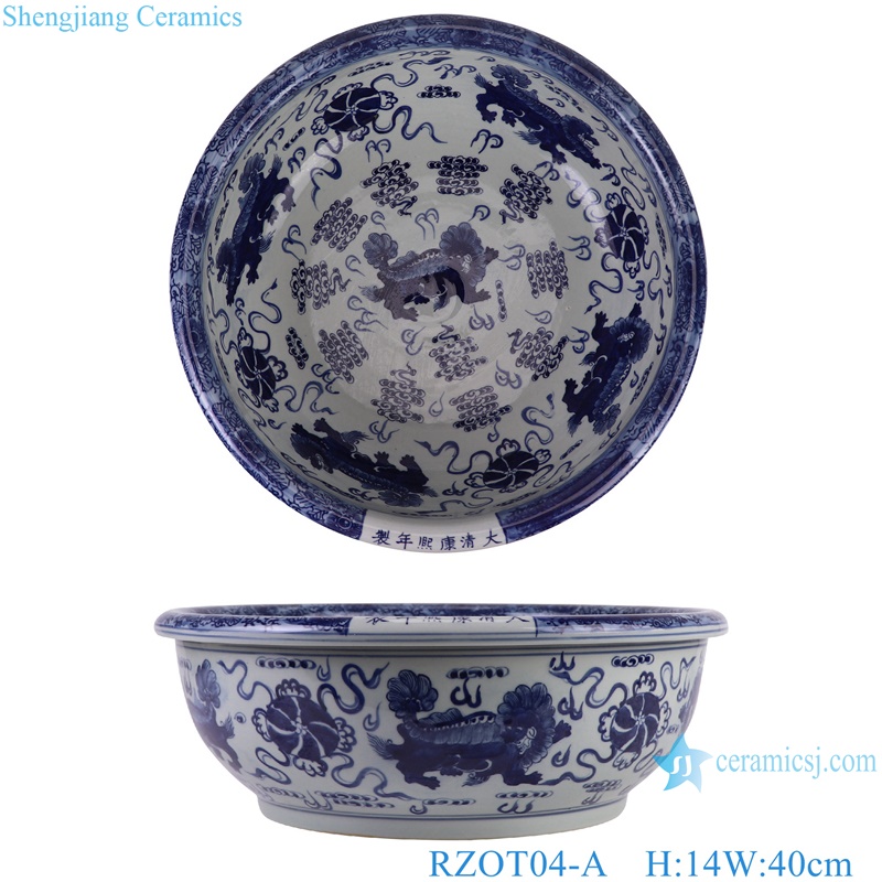 RZOT04-A-B-C-D-E-F hand painted blue and whited ceramic big bowl