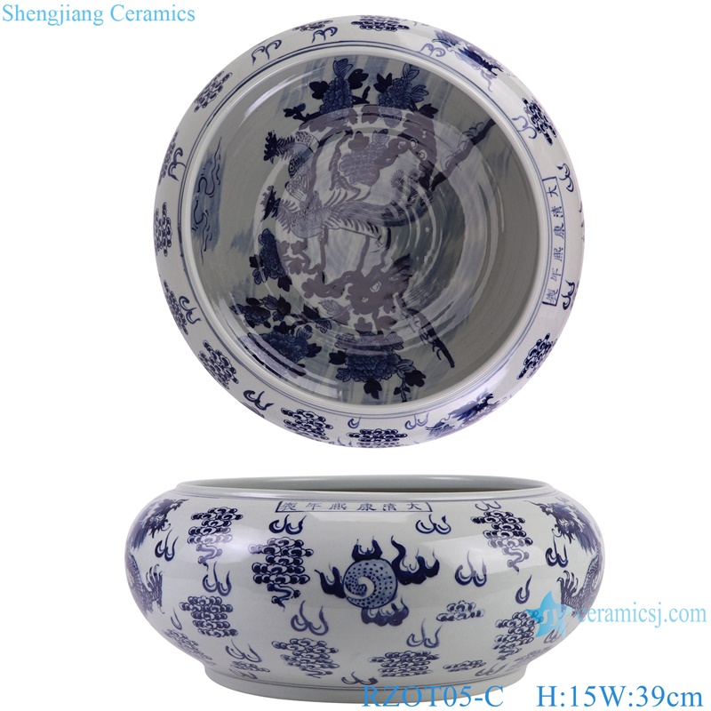 RZOT05-A-B-C hand painted blue and whited ceramic big bowl