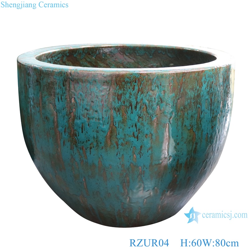 RZUR04-05 unique kiln transmutation green and red color medium size ceramic flower pot