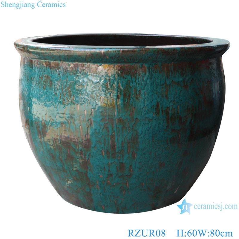 RZUR08-09 unique kiln transmutation green and black color big size ceramic flower pot