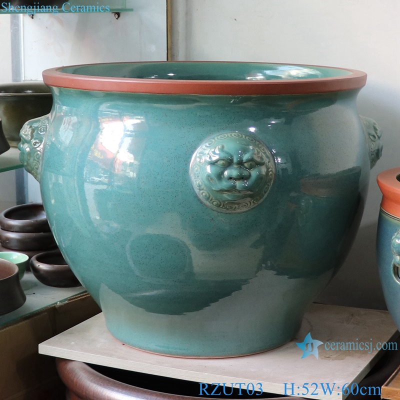 RZUT03-06 unique green color and rust color big size 24inch ceramic flower pot