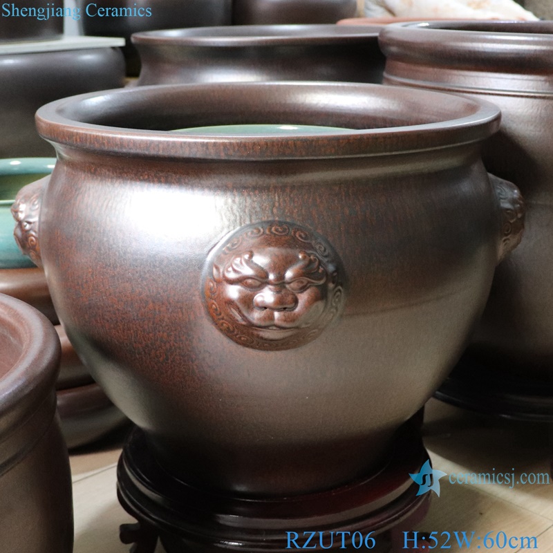RZUT03-06 unique green color and rust color big size 24inch ceramic flower pot