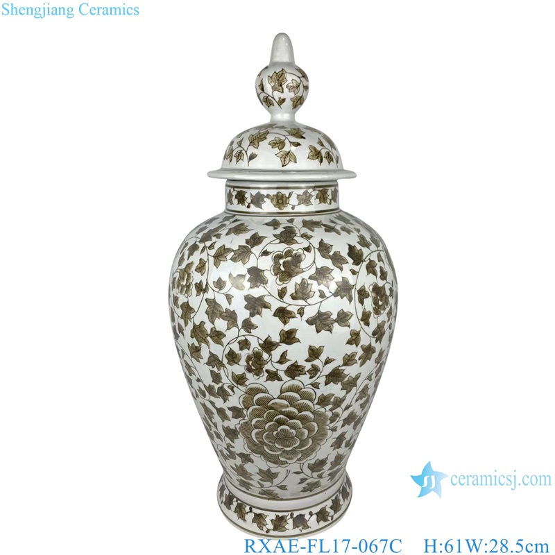 RXAE-FL17-067C Brown Color Peony flower Pattern Porcelain Temple Jars