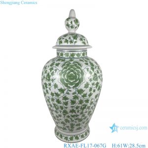 RXAE-FL17-067G Green Peony flower Pattern Ceramic General Pot Porcelain Lidded Jars