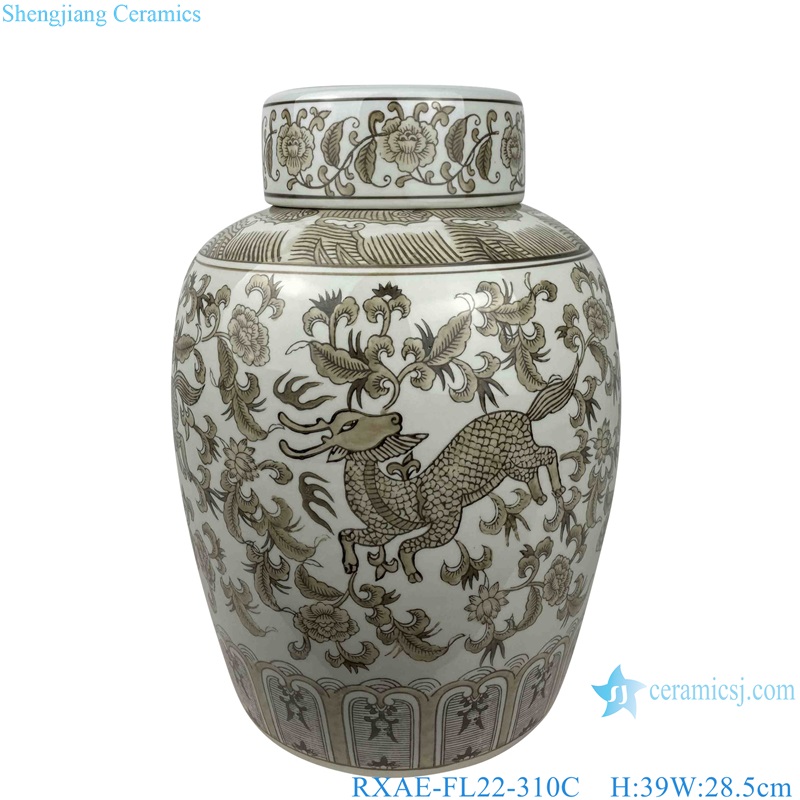 RXAE-FL22-310C Brown color Deer pattern Twisted flower Pot Porcelain Flat Tea Canister