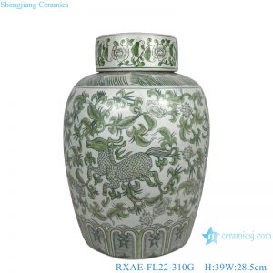 RXAE-FL22-310G Green Twisted flower Deer pattern Ceramic Pot Flat Porcelain Jars