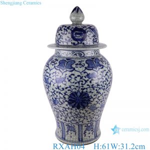 RXAH04 Antique Hand-Painted Tangling Lotus Pattern Ice Crack Porcelain Gingers Jar with Lid