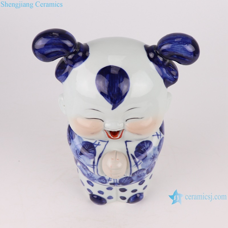 RXAT03 The blue and White Baby Doll sculpture May you be happy and prosperous ceramic statue