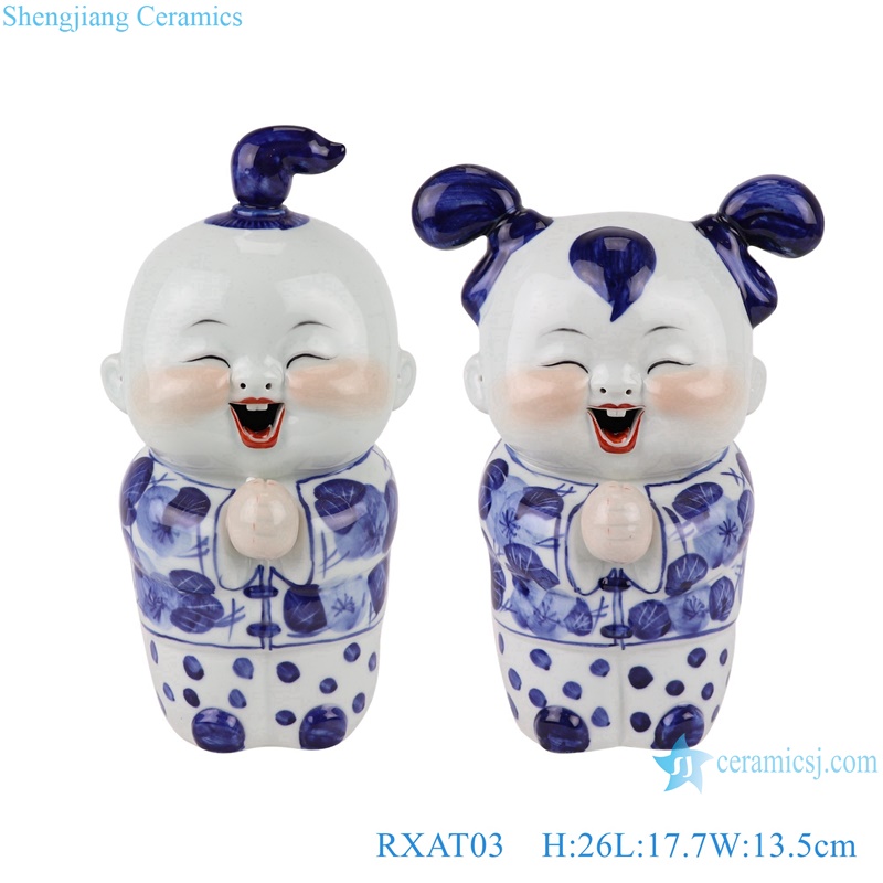 The blue and White Baby Doll sculpture May you be happy and prosperous ceramic statue