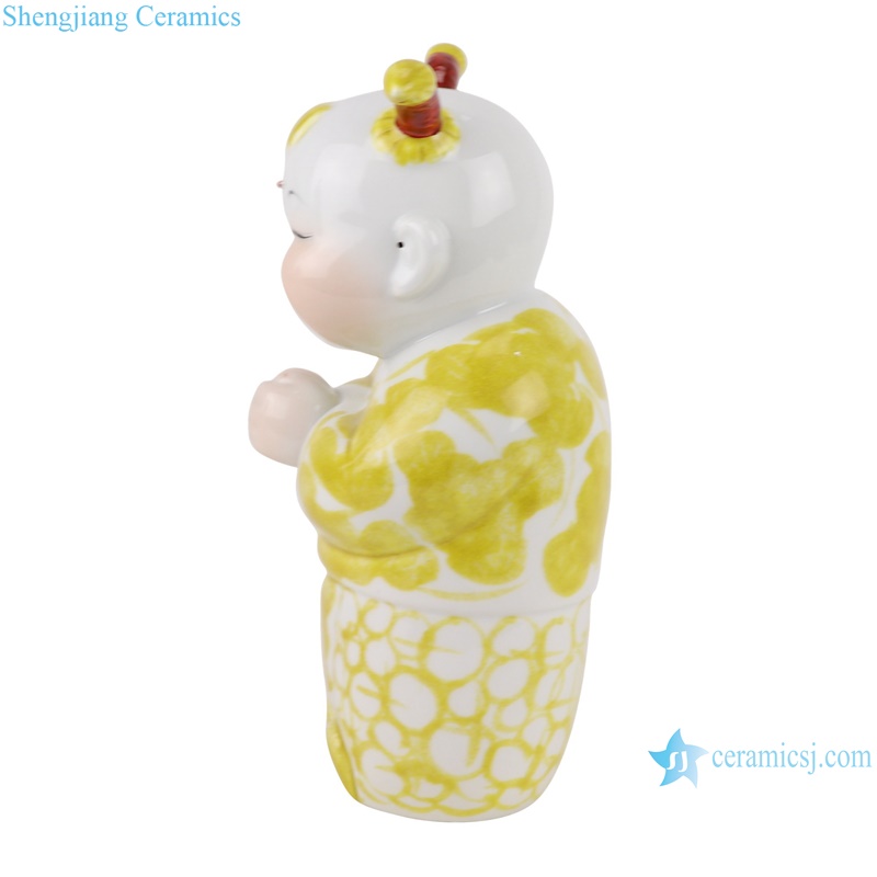 RXAT04 Yellow Glazed Porcelain May you be happy and prosperous Baby Doll ceramic statue