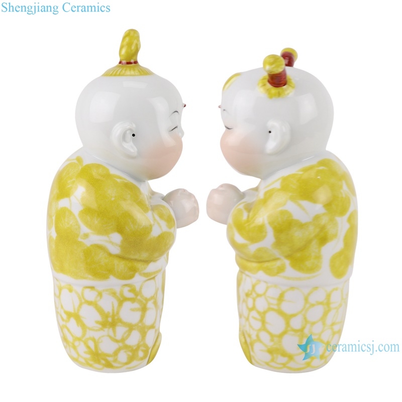 RXAT04 Yellow Glazed Porcelain May you be happy and prosperous Baby Doll ceramic statue
